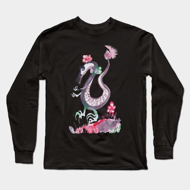 Grandma Dragon with Flowers Long Sleeve T-Shirt by Sylke Gande